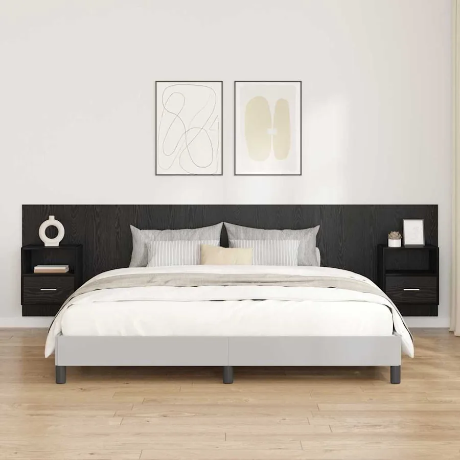 Tête de lit avec armoire 3 pcs Chêne noir Bois d'ingénierie