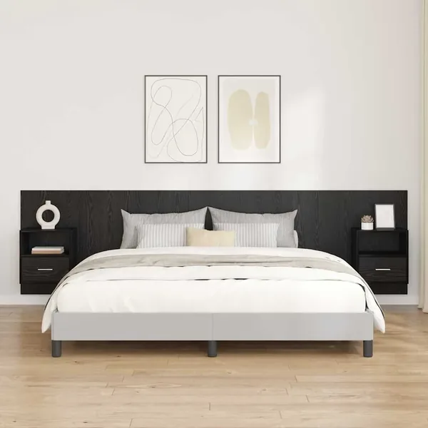 Tête de lit avec armoire 3 pcs Chêne noir Bois d'ingénierie