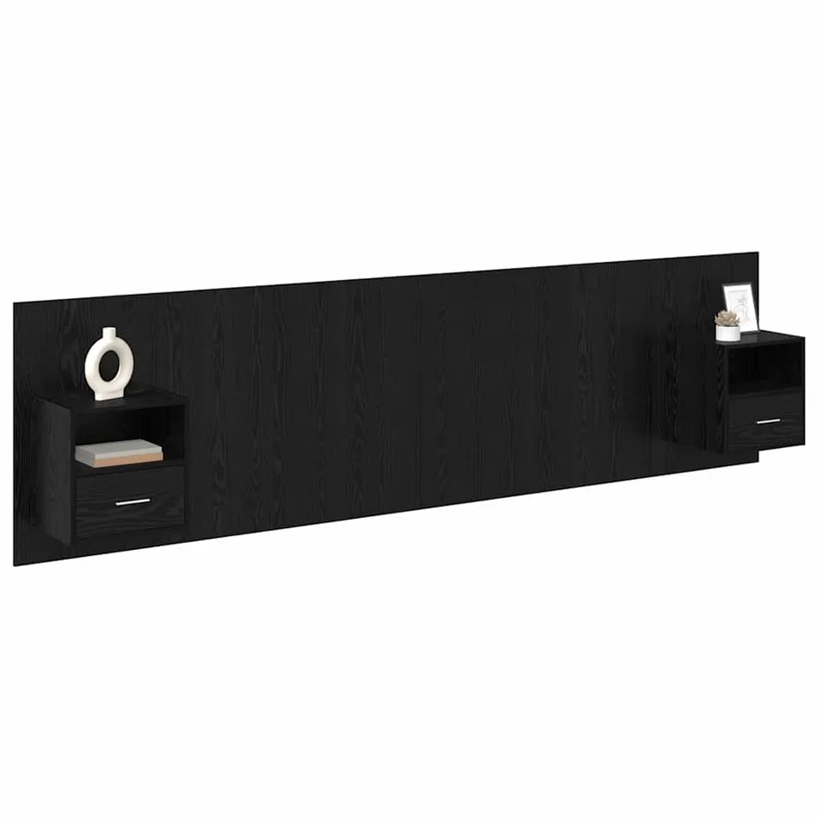 Tête de lit avec armoire 3 pcs Chêne noir Bois d'ingénierie - 3
