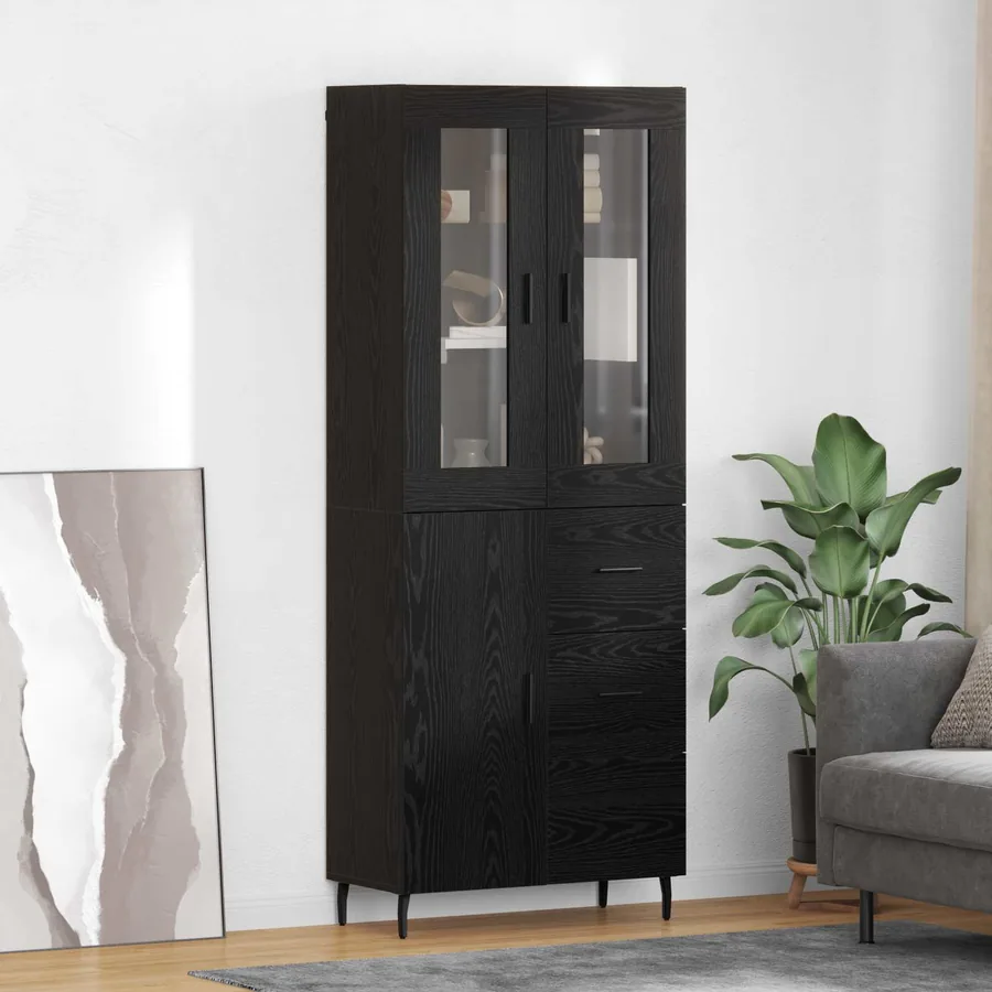 Haut Armoire avec tiroir 2 pcs Chêne noir Bois d'ingénierie