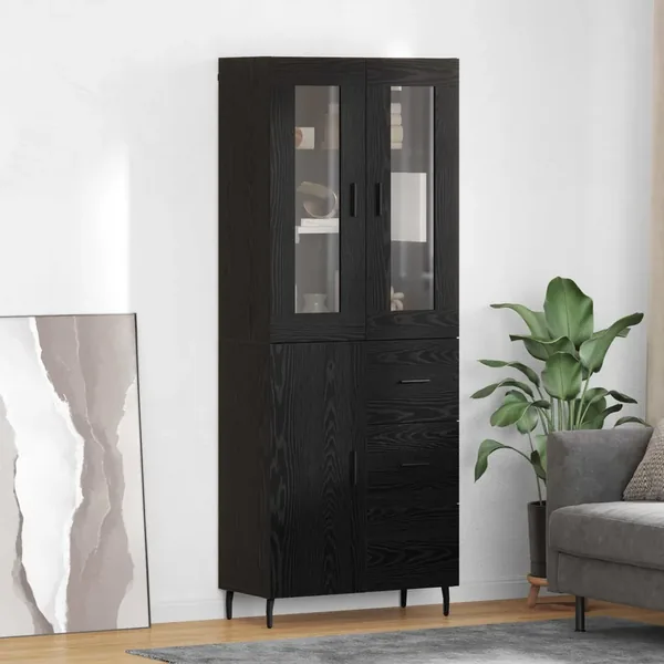 Haut Armoire avec tiroir 2 pcs Chêne noir Bois d'ingénierie
