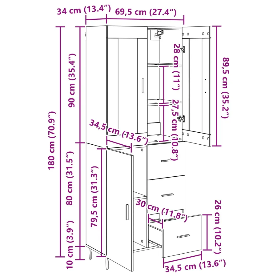 Haut Armoire avec tiroir 2 pcs Chêne noir Bois d'ingénierie - 14