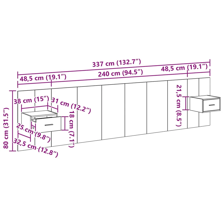 Tête de lit avec armoire 3 pcs Chêne artisanal - 16