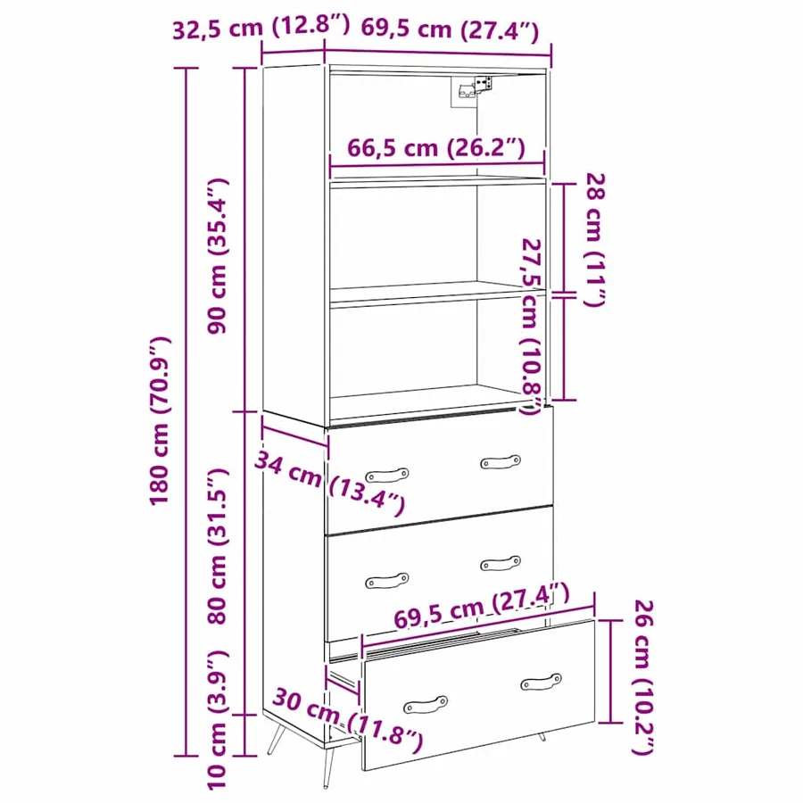 Haut Armoire Chêne noir 69,5 x 34 x 180 cm Bois d'ingénierie - 12