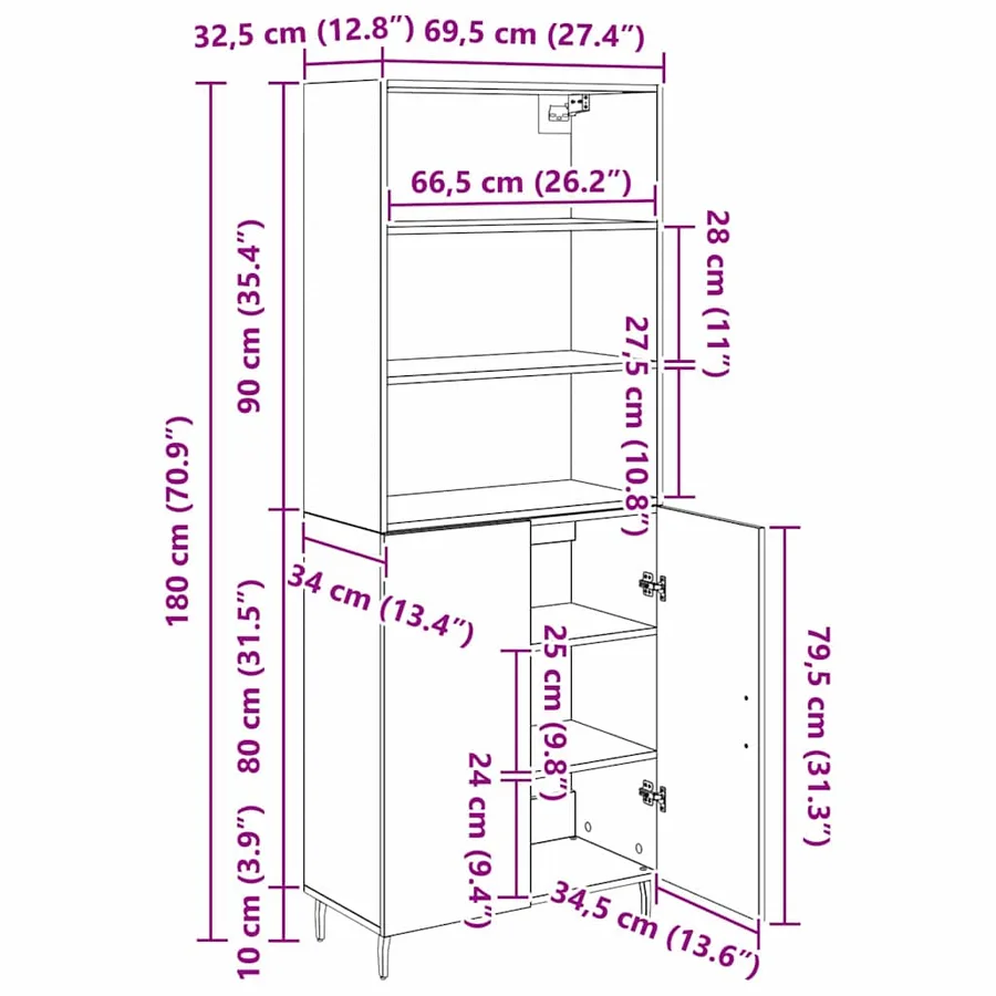 Haut Armoire Chêne noir 69,5 x 34 x 180 cm - 12