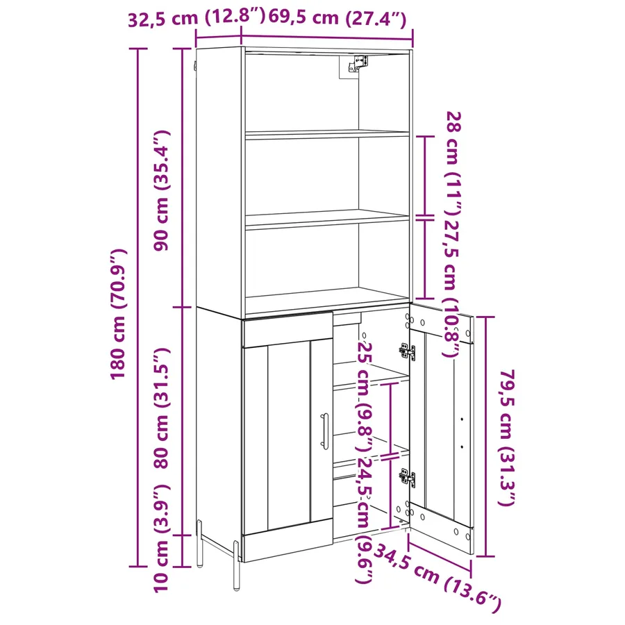 Haut Armoire Chêne artisanal 69,5 x 32,5 x 180 cm - 15