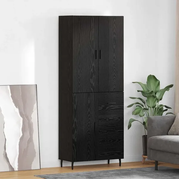 Haut Armoire 2 pcs Chêne noir Bois Aggloméré et Verre