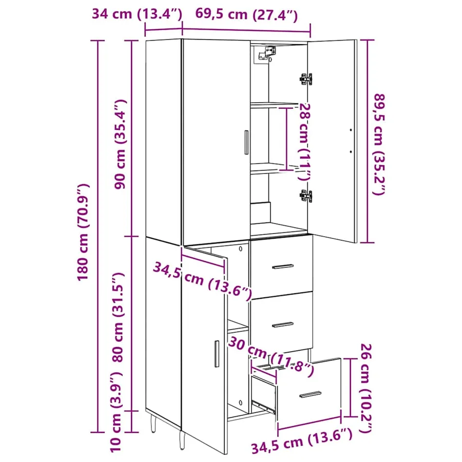 Haut Armoire 2 pcs Chêne noir Bois Aggloméré et Verre - 14