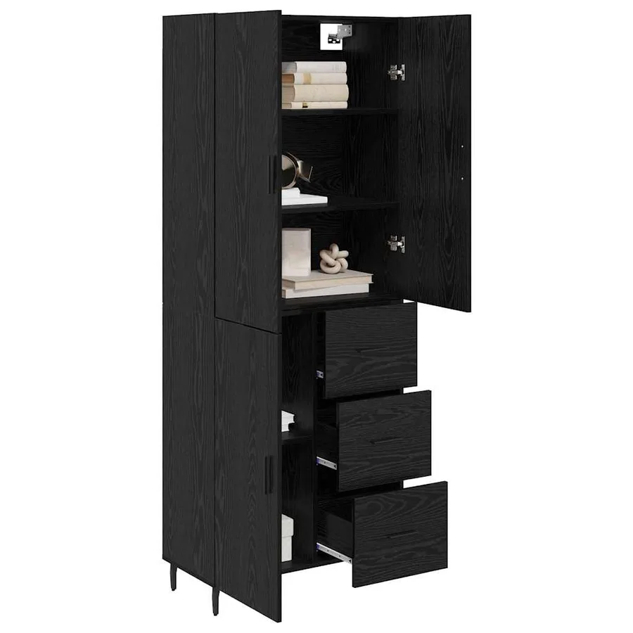 Haut Armoire 2 pcs Chêne noir Bois Aggloméré et Verre - 3