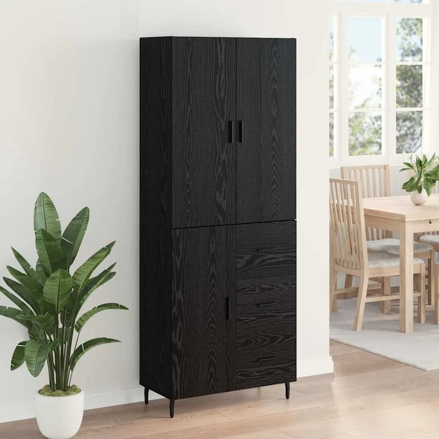 Haut Armoire 2 pcs Chêne noir Bois Aggloméré et Verre - 4