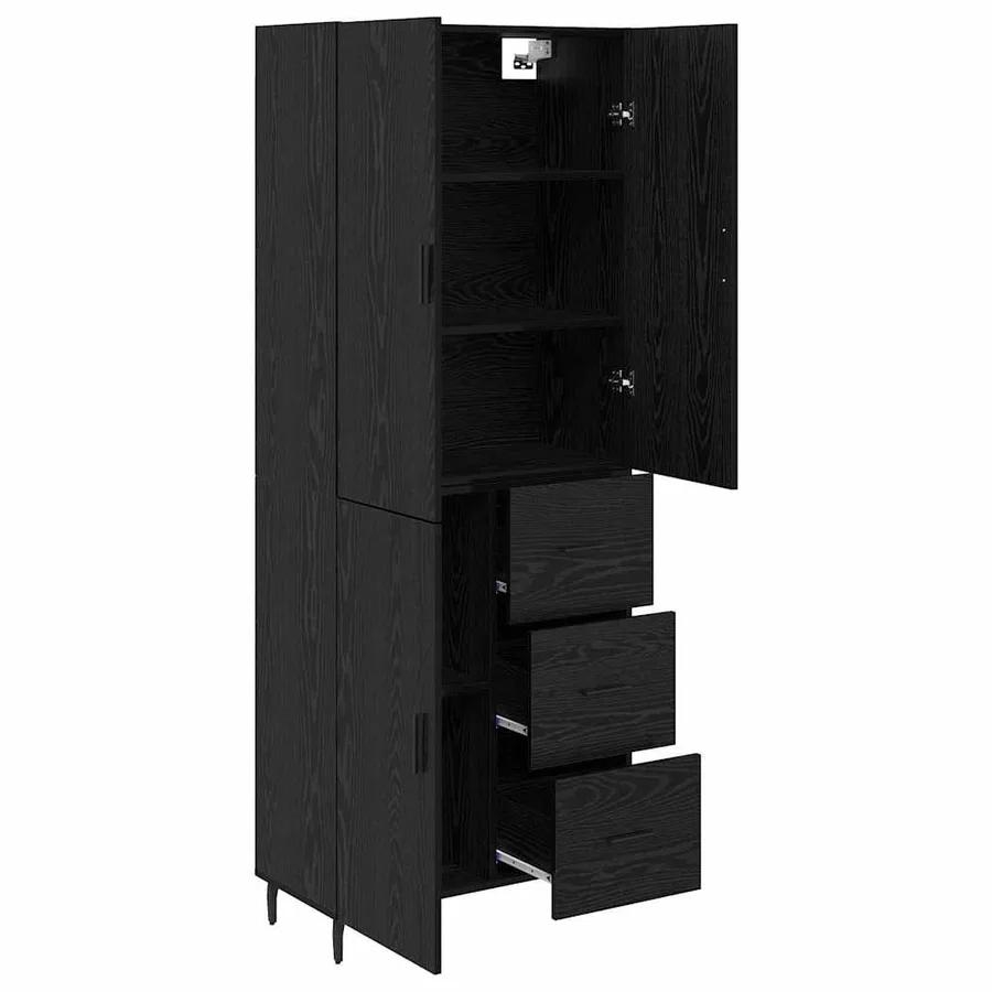 Haut Armoire 2 pcs Chêne noir Bois Aggloméré et Verre - 5