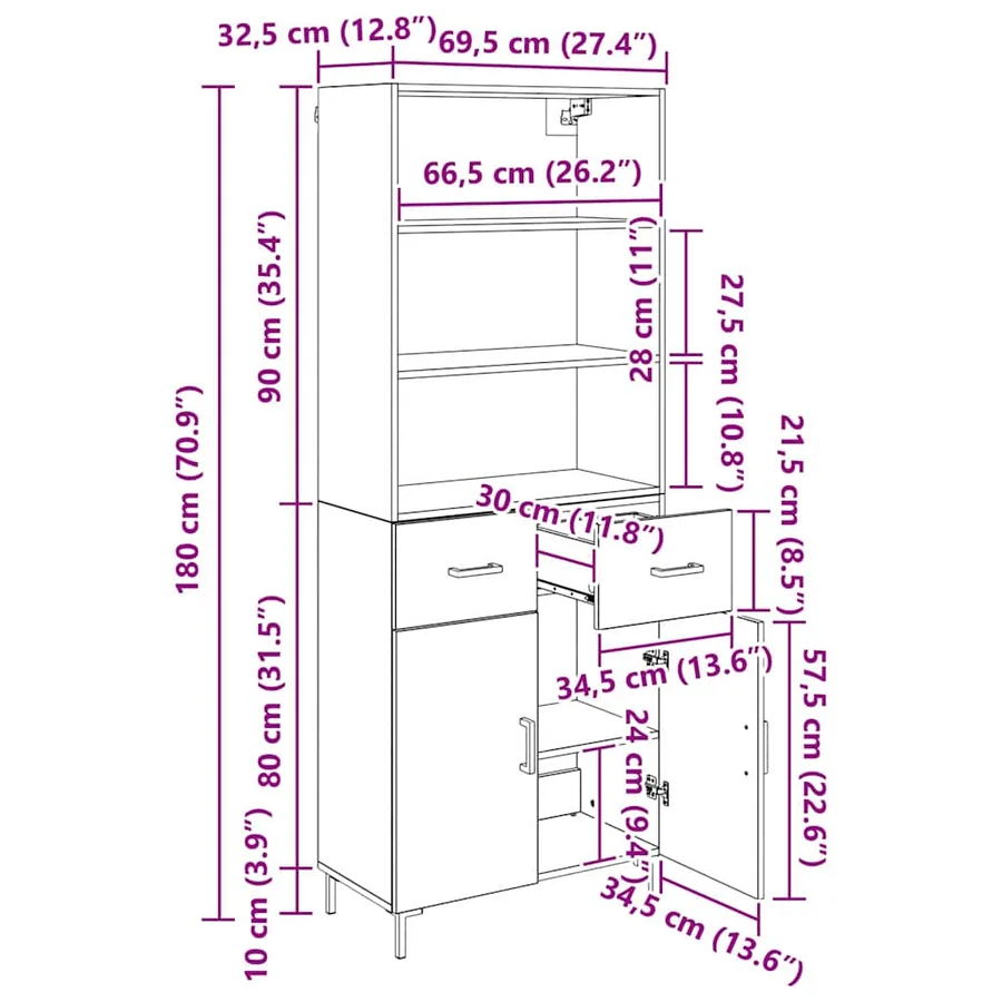Haut Armoire Chêne noir 69,5 x 34 x 180 cm Bois d'ingénierie - 14