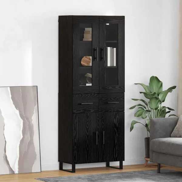 Haut Armoire 2 pcs Chêne noir Bois Aggloméré et Verre
