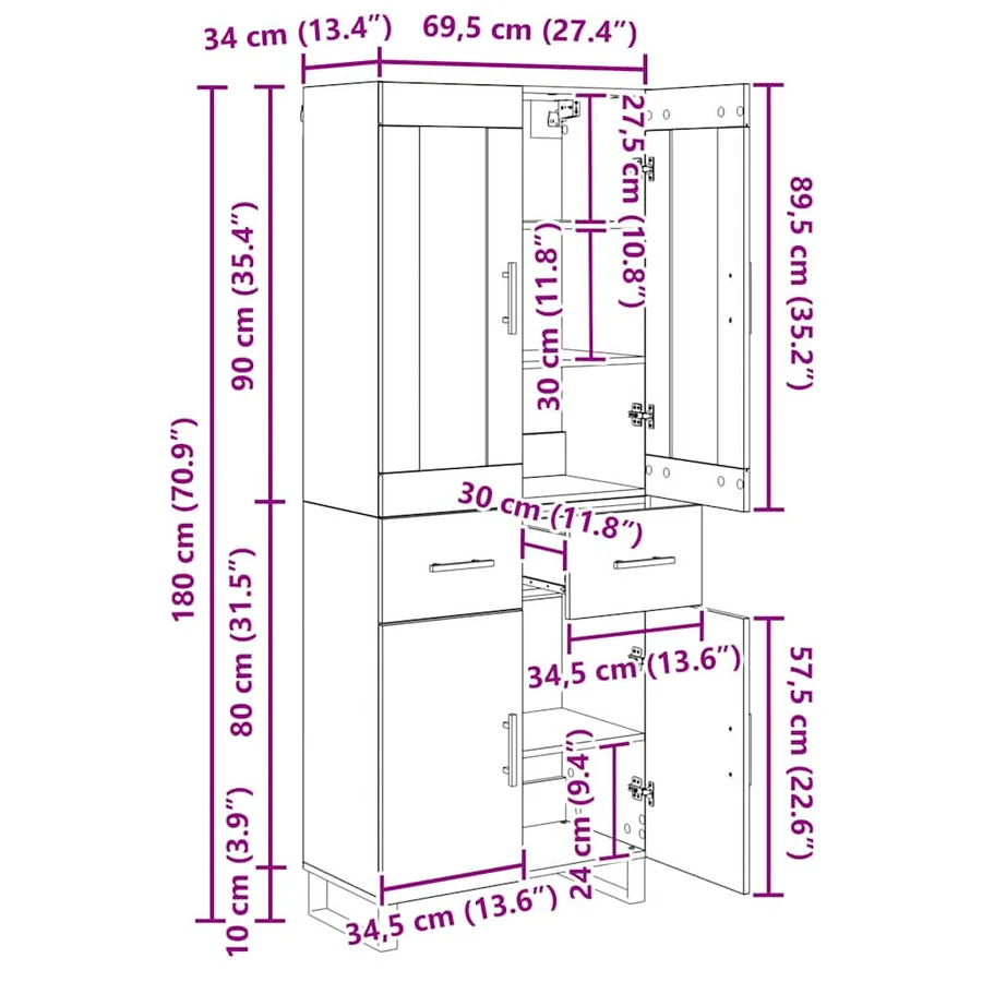 Haut Armoire 2 pcs Chêne noir Bois Aggloméré et Verre - 14