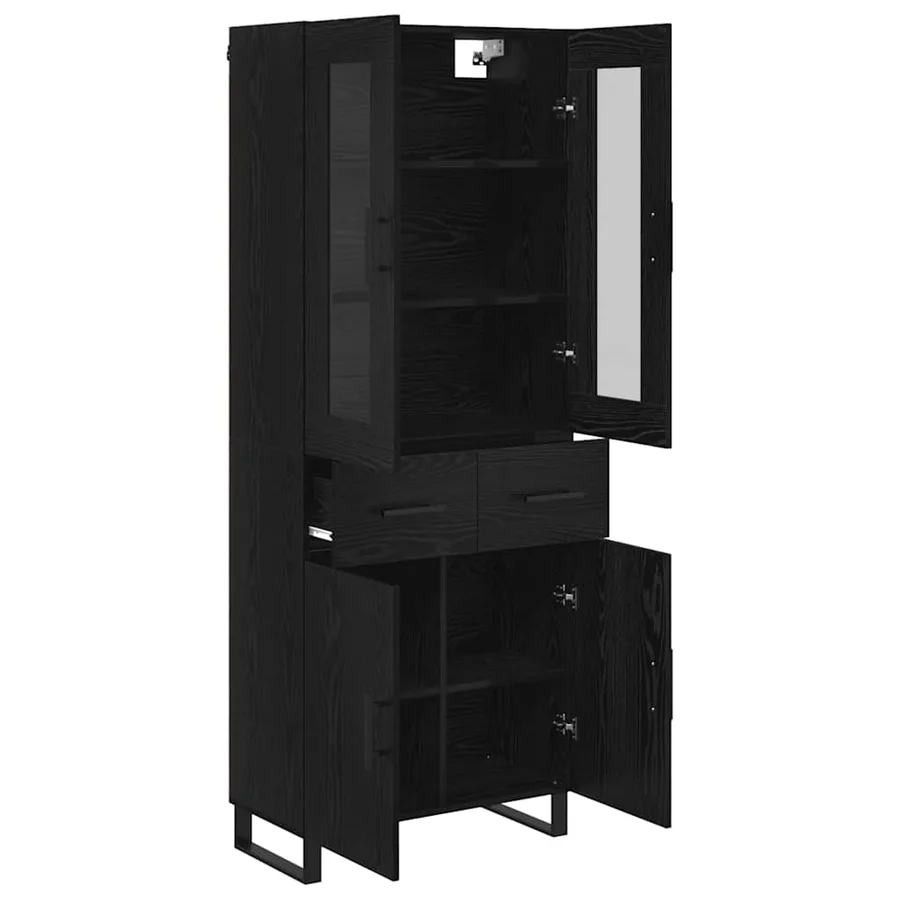 Haut Armoire 2 pcs Chêne noir Bois Aggloméré et Verre - 5
