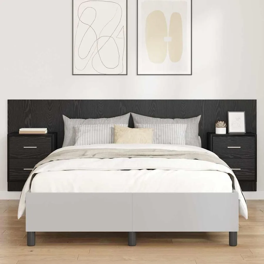Tête de lit avec armoire 3 pcs Chêne noir Bois d'ingénierie