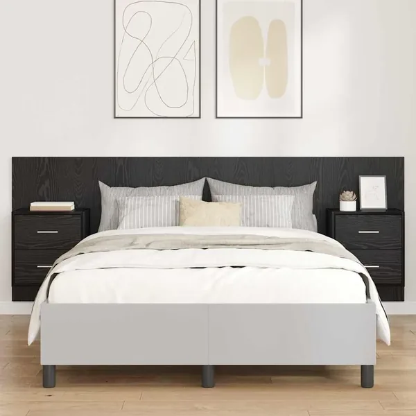 Tête de lit avec armoire 3 pcs Chêne noir Bois d'ingénierie