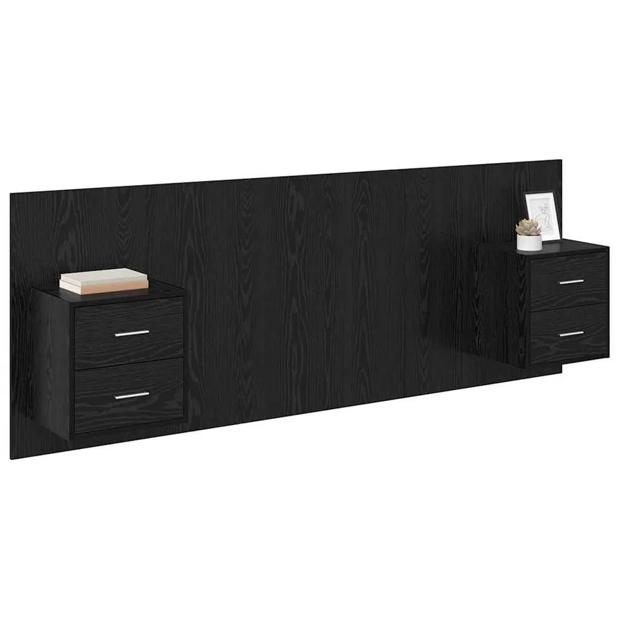 Tête de lit avec armoire 3 pcs Chêne noir Bois d'ingénierie - 3