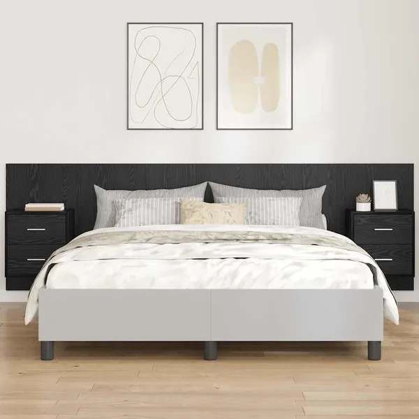 Tête de lit avec armoire 3 pcs Chêne noir Bois d'ingénierie