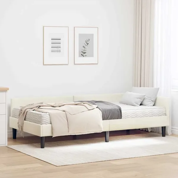 Cadre de lit d'angle avec matelas Autre 2 pcs Crème Velours