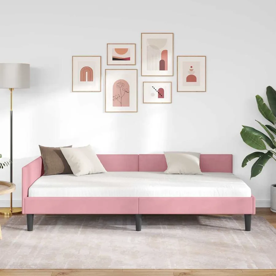 Cadre de lit d'angle Rose 100 cm x 200 cm Velours - 3