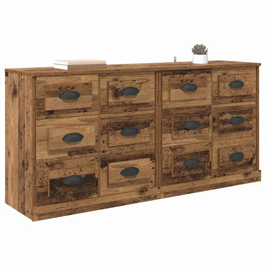 Buffets 2 pcs Bois Ancien 70 x 35,5 x 67,5 cm Bois d'ingénierie - 3