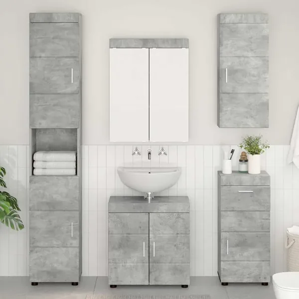 Ensemble de mobilier de salle de bain TULUM 5 pcs Gris béton
