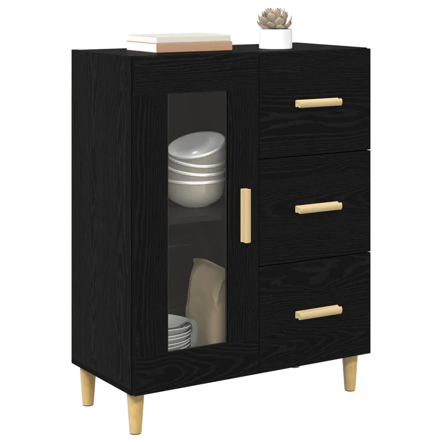 Buffet Chêne noir 69,5 x 34 x 90 cm Bois d'ingénierie - 3