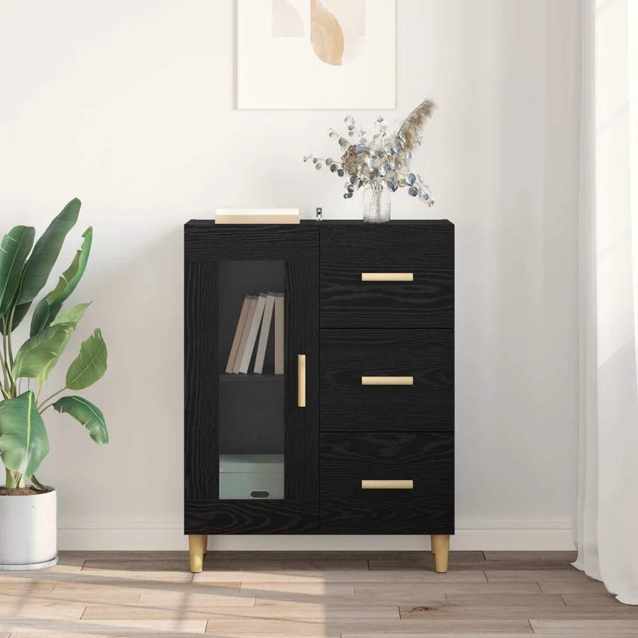 Buffet Chêne noir 69,5 x 34 x 90 cm Bois d'ingénierie - 4