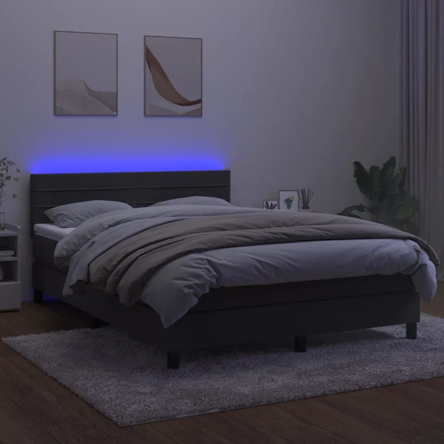 Sommier à lattes de lit avec matelas LED Gris foncé 140x200 cm - 4