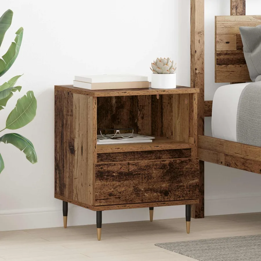 Cabinet de chevet avec tiroir 2 pcs Bois ancien 40 x 35 x 50 cm