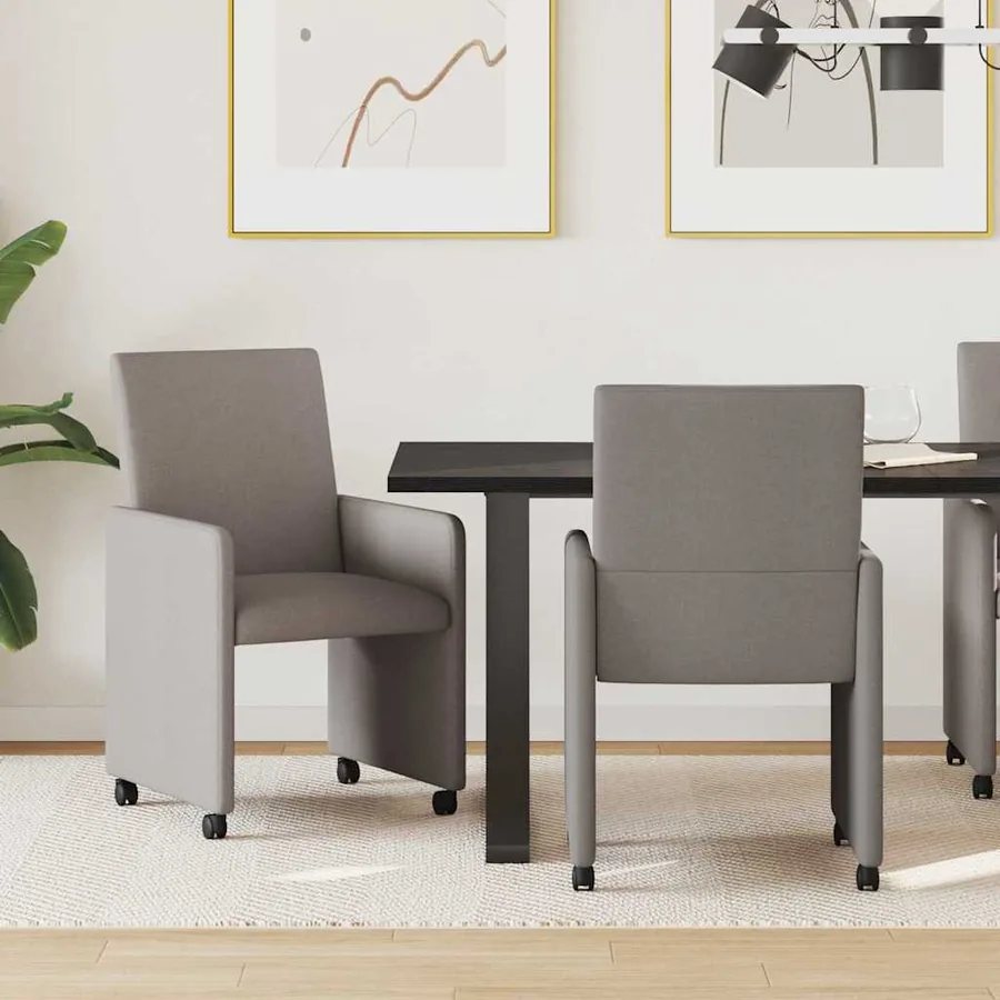 Chaises de Salle à Manger avec Roues 2 pcs Taupe tissu