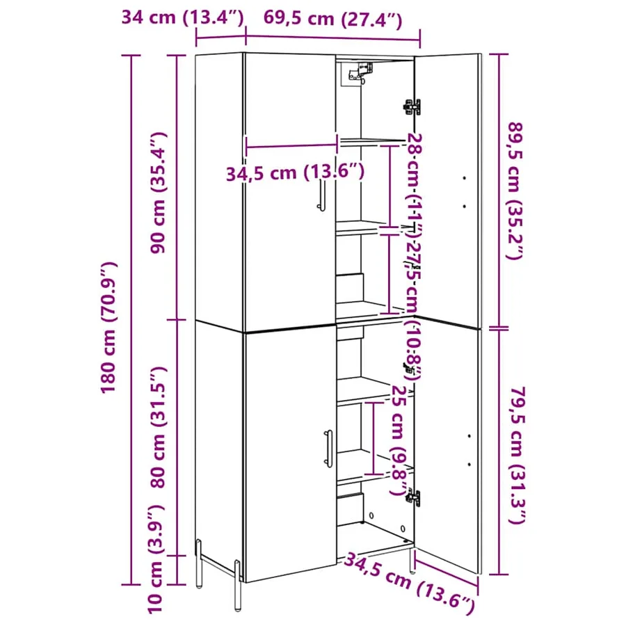 Haut Armoire Chêne artisanal 69,5 x 34 x 180 cm - 15