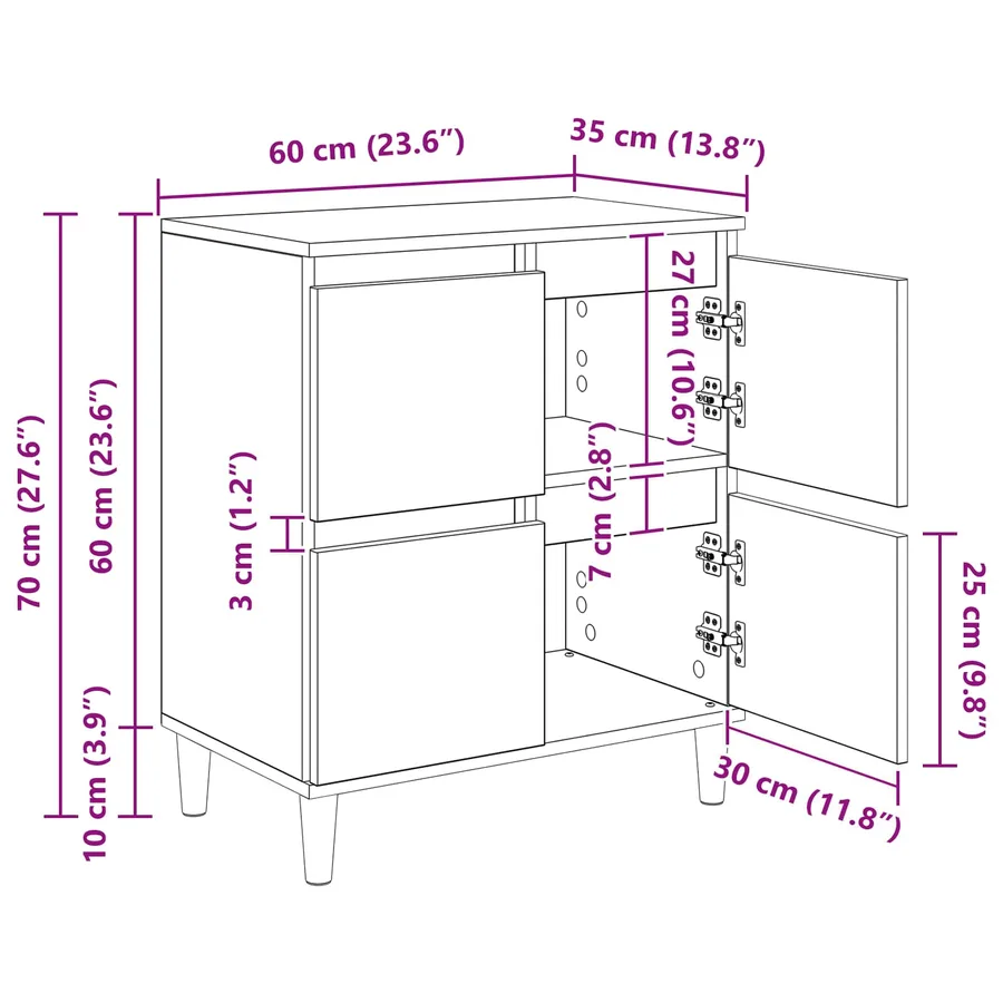 Buffet Chêne artisanal 60 x 35 x 70 cm Bois d'ingénierie - 14
