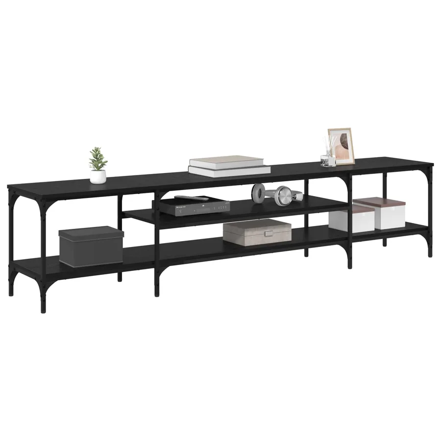 Meuble TV Chêne noir 201 x 35 x 45 cm Bois d'ingénierie et fer - 3