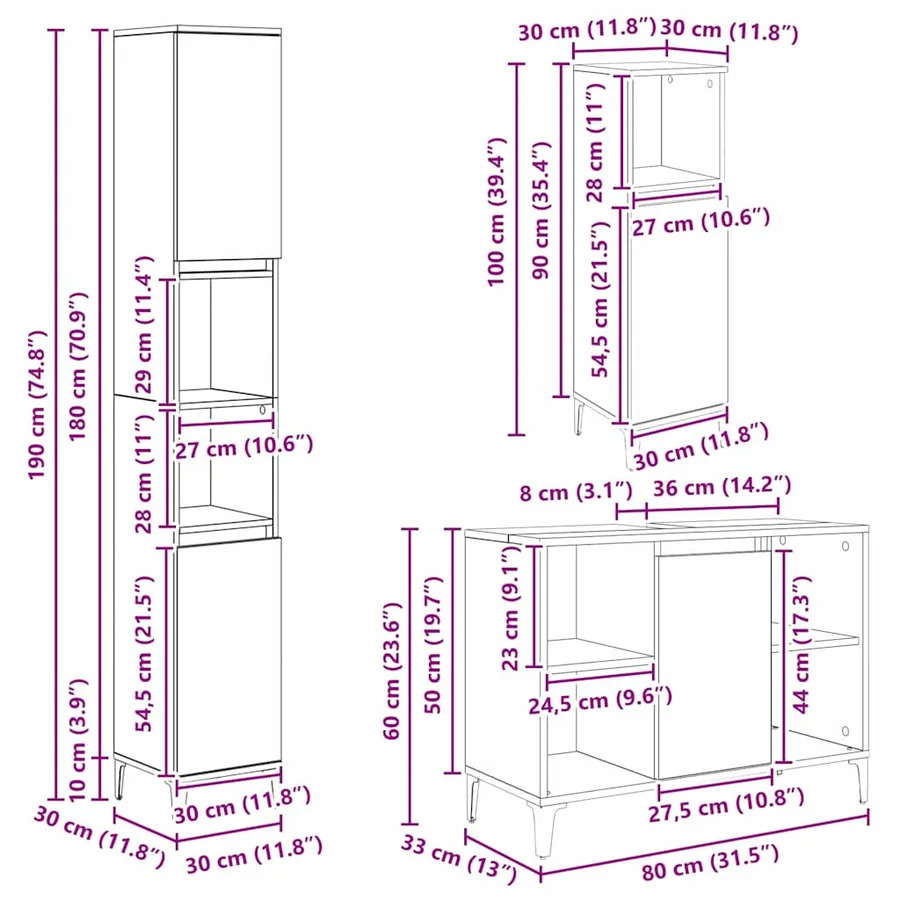 Ensemble de mobilier de salle de bain 3 pcs Bois ancien - 11