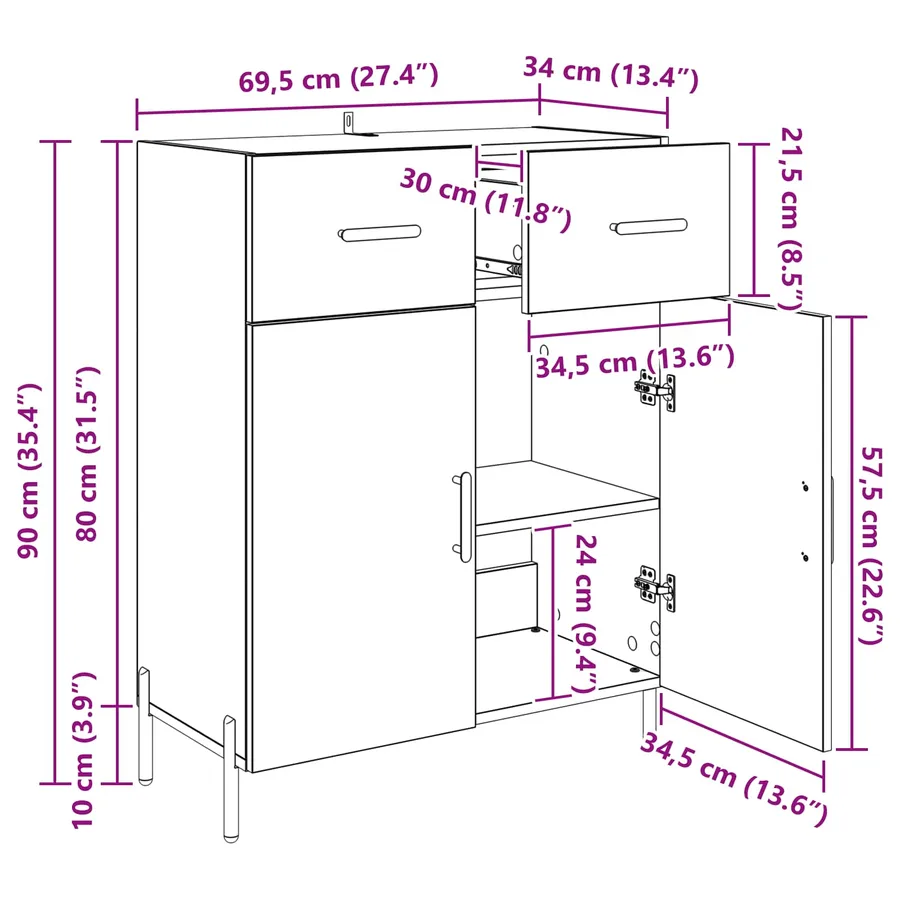 Buffet Chêne noir 69,5 x 34 x 90 cm Bois d'ingénierie - 12