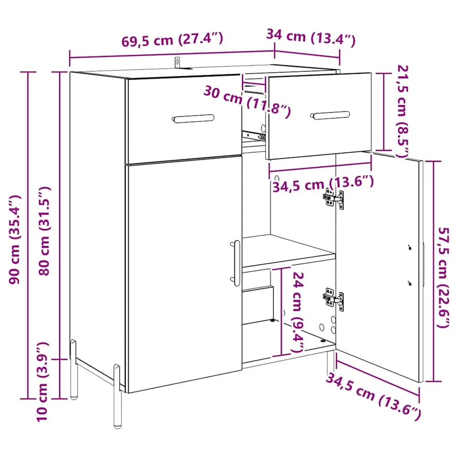 Buffet Chêne noir 69,5 x 34 x 90 cm Bois d'ingénierie - 13