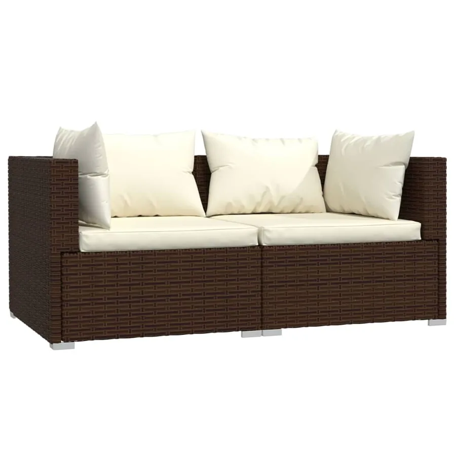 Salon de jardin 3 pcs avec coussins Marron Résine tressée - 3