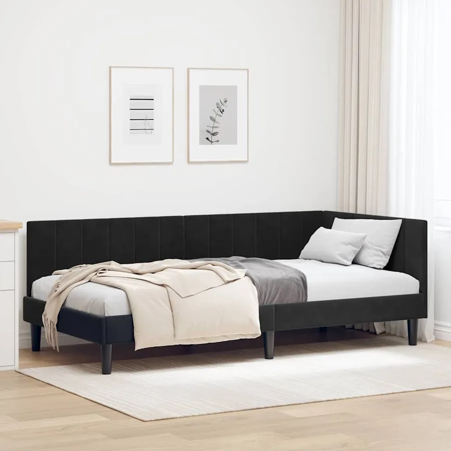 Cadre de lit d'angle Noir 90 cm x 200 cm Velours
