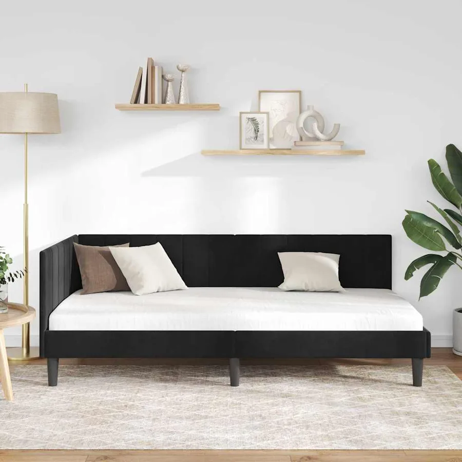 Cadre de lit d'angle Noir 90 cm x 200 cm Velours - 3