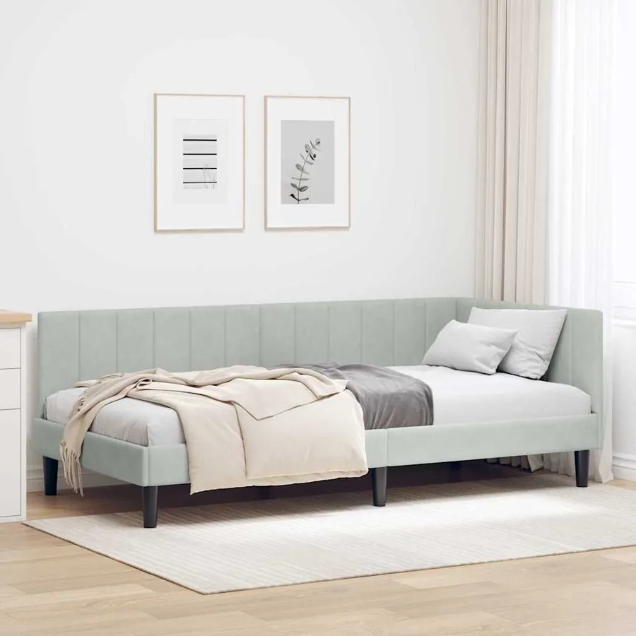Cadre de lit d'angle Gris clair 100 cm x 200 cm Velours