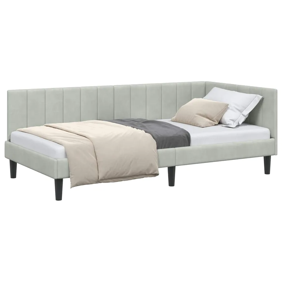 Cadre de lit d'angle Gris clair 100 cm x 200 cm Velours - 2
