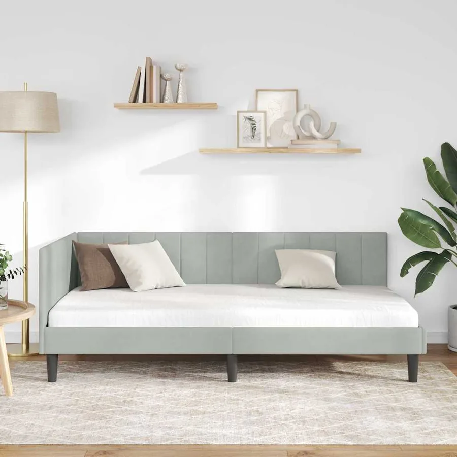 Cadre de lit d'angle Gris clair 100 cm x 200 cm Velours - 3