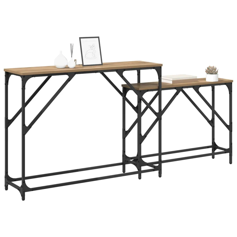 Table console 2 pc Chêne artisanal 100 x 28 x 75 cm - 3
