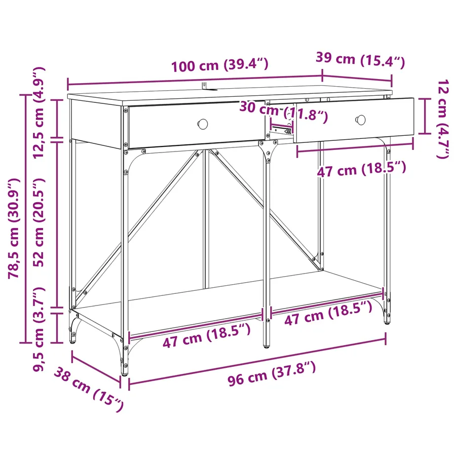 Table console Chêne artisanal 100 x 39 x 78,5 cm - 16