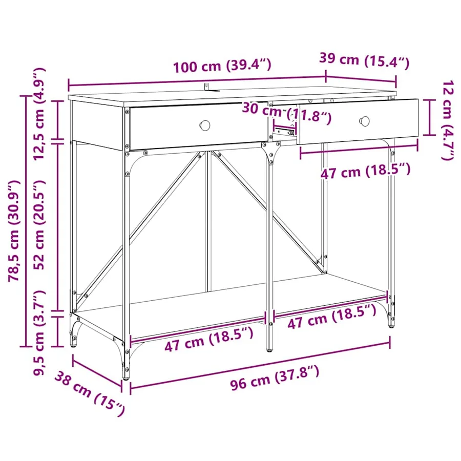 Table console Chêne artisanal 100 x 39 x 78,5 cm - 17