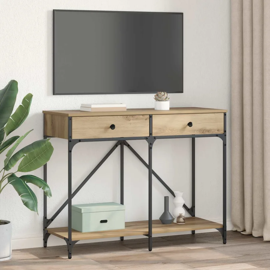 Table console Chêne artisanal 100 x 39 x 78,5 cm - 4