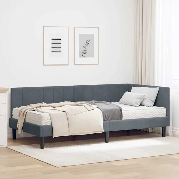Cadre de lit d'angle avec matelas 2 pcs Gris Velours