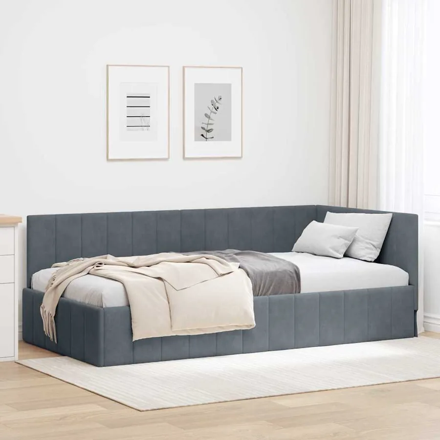 Cadre de lit d'angle Gris foncé 100 cm x 200 cm Velours